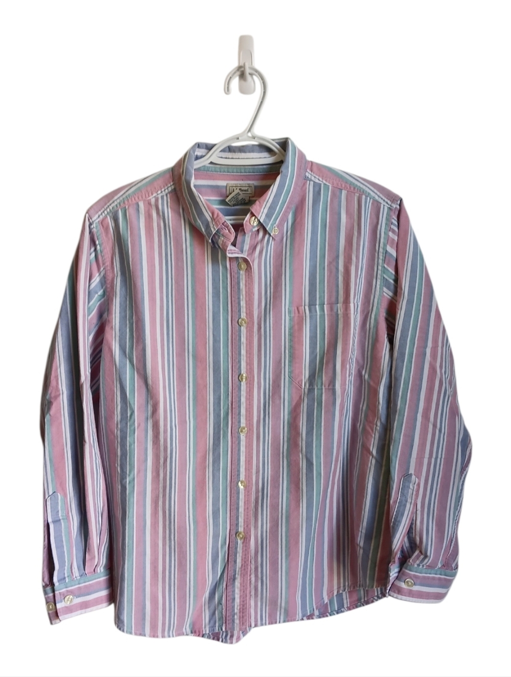 L.L. Bean Womens Striped Button-Down Shirt — Pink & Blue Large  Cotagecore